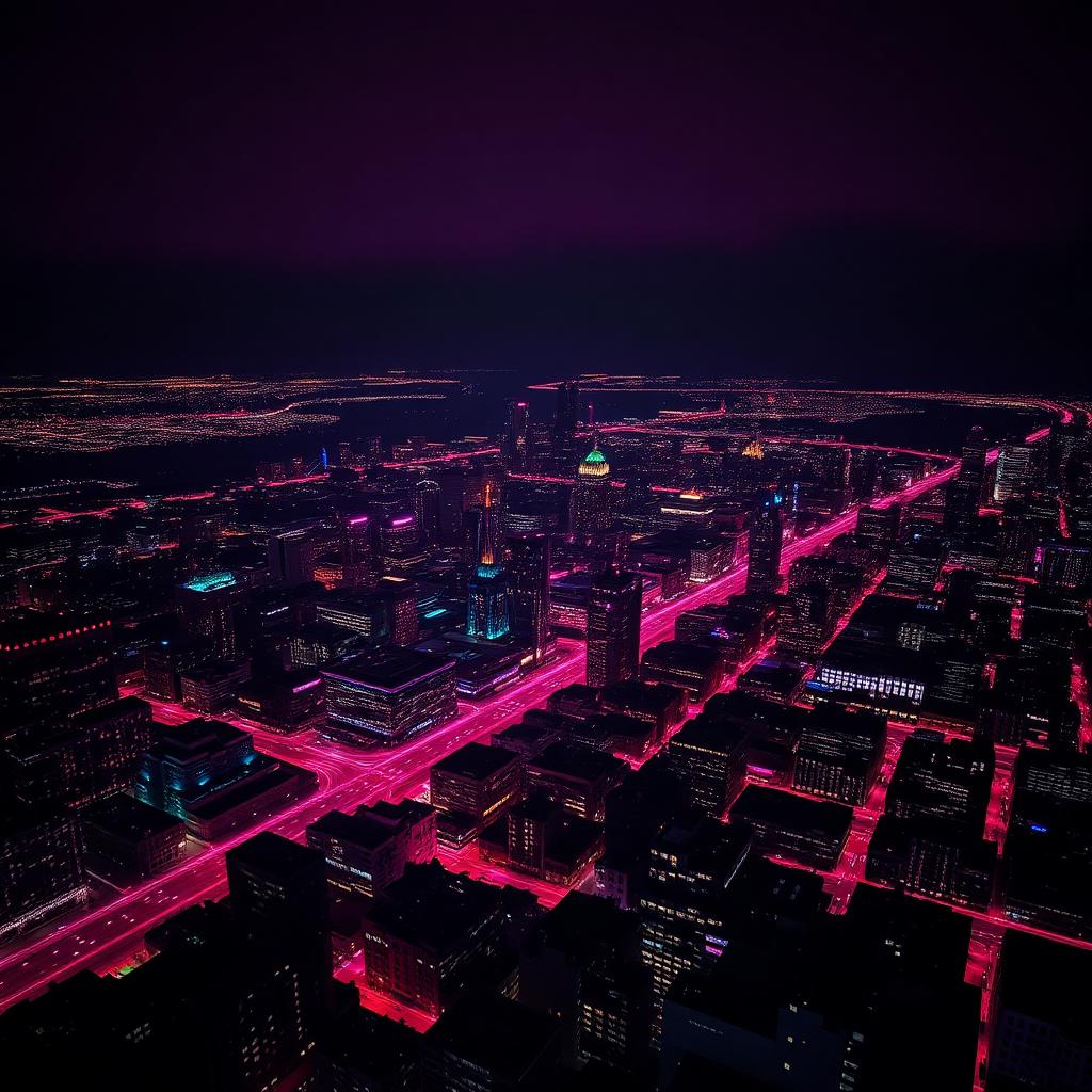 Aerial neon view of Boston at night